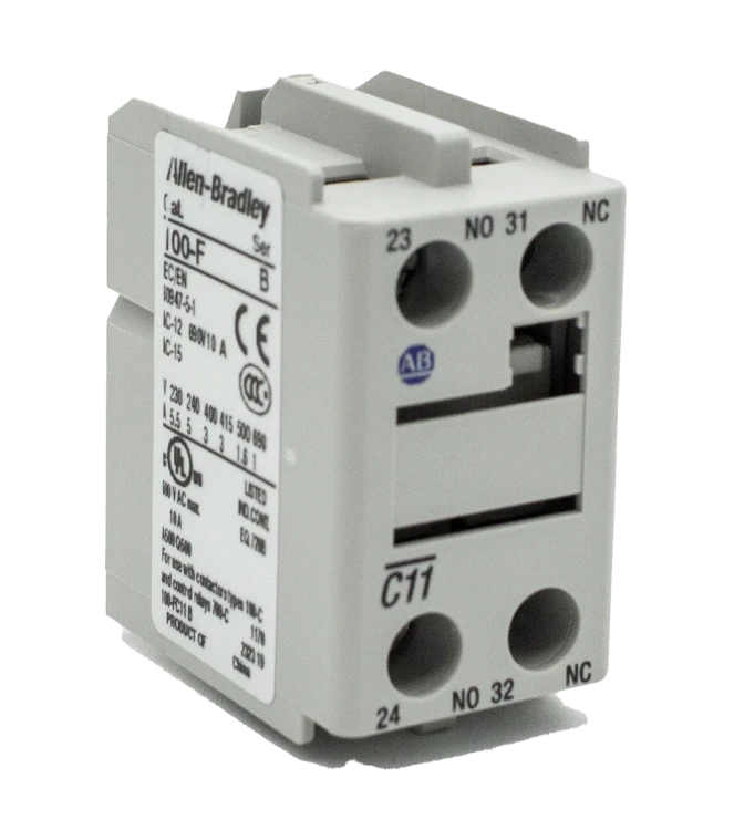 ALLEN BRADLEY 100-FC11 AUXILIARY CONTACT BLOCK, FRONT MOUNTING TO BULLETIN 100-C09-C23 - CONTACTORS, 2-POLE, 1 N.O. + 1 N.C. ALLEN BRADLEY 100-FC11 AUXILIARY CONTACT BLOCK, FRONT MOUNTING TO BULLETIN 100-C09-C23 - CONTACTORS, 2-POLE, 1 N.O. + 1 N.C.