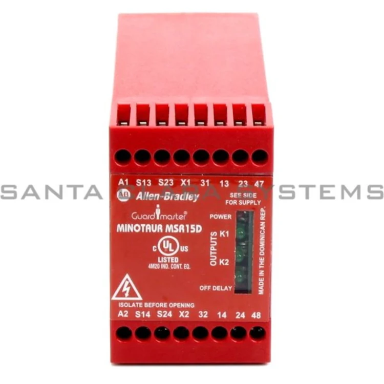 ALLEN BRADLEY 440R-M23057 MSR15DSAFETY MONITORING RELAY 24V AC DC INPUTS 2NCSAFETY OUTPUTS 2NO INSTANTANEOUS 1NO 1 TO 35 SECS DELAYED AUXILIARY OUTPUTS 1NC INSTANTANEOUS FIXED TERMINALS 455MM HOUSING ALLEN BRADLEY 440R-M23057 MSR15DSAFETY MONITORING RELAY 24V AC DC INPUTS 2NCSAFETY OUTPUTS 2NO INSTANTANEOUS 1NO 1 TO 35 SECS DELAYED AUXILIARY OUTPUTS 1NC INSTANTANEOUS FIXED TERMINALS 455MM HOUSING