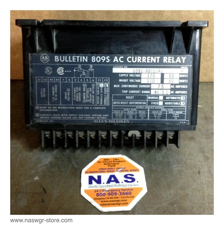 ALLEN BRADLEY 809S-AB010A1 RELAY SOLID STATE AC .42-5AMP 60HZ OVERCURRENT