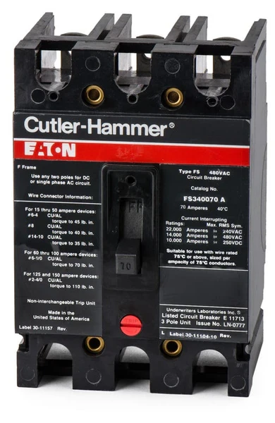 EATON CORPORATION FS340070A CIRCUIT BREAKER 70AMP 3POLE 480VAC EATON CORPORATION FS340070A CIRCUIT BREAKER 70AMP 3POLE 480VAC