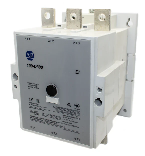 ALLEN BRADLEY 100-D300ED11 CONTACTOR, 160KW/400V, ELECTRONIC COIL 110.130 V AC / 110.130 V DC, 3 POLE, 1 N.O. + 1 N.C. AUXILIARY CONTACTS INSTALLED