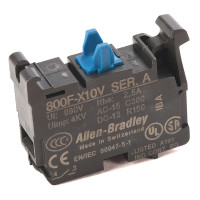 ALLEN BRADLEY 800A-M2DC10 MOMENTARY PUSH BUTTON, STAB TYPE TERMINATION, EXTENDED HEAD, LARGE SQUARE BEZEL, CLEAR, NEON, 120V AC, NO FACTORY ASSEMBLY