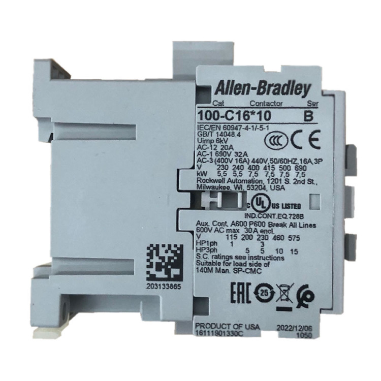 ALLEN BRADLEY 100-C16DJ10 CONTACTOR, SCREW TERMINALS, 7.5KW/400V, COIL 2 TERMINALS, COIL TERMINALS AT LINE SIDE, CONTROL VOLTAGE 24V DC WITH DIODE, 1 N.O. AUXILIARY CONTACT, SINGEL PACK ALLEN BRADLEY 100-C16DJ10 CONTACTOR, SCREW TERMINALS, 7.5KW/400V, COIL 2 TERMINALS, COIL TERMINALS AT LINE SIDE, CONTROL VOLTAGE 24V DC WITH DIODE, 1 N.O. AUXILIARY CONTACT, SINGEL PACK