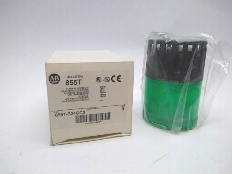 ALLEN BRADLEY 855T-B24GC3 CONTROL TOWER STACK LIGHT, BLACK HOUSING, 24V AC/DC FULL VOLTAGE, GREEN FLASHING LED (SOCKET MOUNT) WITH SOUND ALLEN BRADLEY 855T-B24GC3 CONTROL TOWER STACK LIGHT, BLACK HOUSING, 24V AC/DC FULL VOLTAGE, GREEN FLASHING LED (SOCKET MOUNT) WITH SOUND