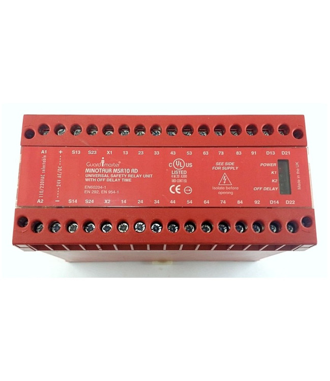 ALLEN BRADLEY 440R-G23029 MSR10RDSAFETY MONITORING RELAY 24V AC DC 110V 220V AC INPUTS 2NCSAFETY OUTPUTS 8NO INSTANTANEOUS AND 1NO 01 TO 10 SECS DELAYED AUXILIARY OUTPUTS 1NC INSTANTANEOUS AND 1NC DELAYED FIXED TERMINALS 152MM HOUSING ALLEN BRADLEY 440R-G23029 MSR10RDSAFETY MONITORING RELAY 24V AC DC 110V 220V AC INPUTS 2NCSAFETY OUTPUTS 8NO INSTANTANEOUS AND 1NO 01 TO 10 SECS DELAYED AUXILIARY OUTPUTS 1NC INSTANTANEOUS AND 1NC DELAYED FIXED TERMINALS 152MM HOUSING
