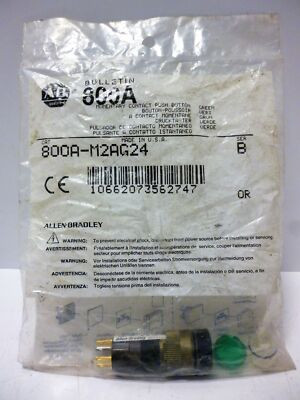 ALLEN BRADLEY 800A-M2DG24 MOMENTARY PUSH BUTTON, STAB TYPE TERMINATION, EXTENDED HEAD, LARGE SQUARE BEZEL, GREEN, INCANDESCENT, 24V AC/DC, NO FACTORY ASSEMBLY ALLEN BRADLEY 800A-M2DG24 MOMENTARY PUSH BUTTON, STAB TYPE TERMINATION, EXTENDED HEAD, LARGE SQUARE BEZEL, GREEN, INCANDESCENT, 24V AC/DC, NO FACTORY ASSEMBLY
