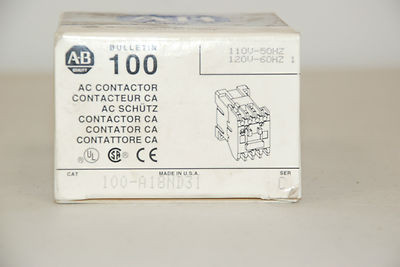 ALLEN BRADLEY 100-A18ND31 CONTACTOR 18AMP 3POLE 110/120VAC 50/60HZ 1NC AUX ALLEN BRADLEY 100-A18ND31 CONTACTOR 18AMP 3POLE 110/120VAC 50/60HZ 1NC AUX