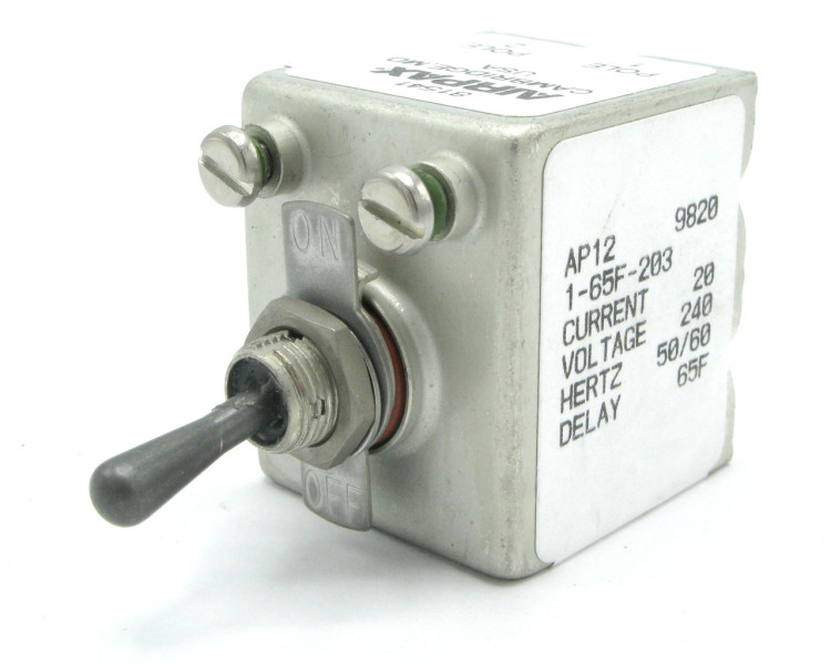 AIRPAX AP12-1-72-203 CIRCUIT PROTECTOR, HYD-MAG, 2P, 240V 20A; INPUT VOLTAGE VAC:240V; NO. OF POLES:2; CURRENT RATING:20A; INTERRUPTING CAPACITY:1KA; DIELECTRIC STRENGTH:1 AIRPAX AP12-1-72-203 CIRCUIT PROTECTOR, HYD-MAG, 2P, 240V 20A; INPUT VOLTAGE VAC:240V; NO. OF POLES:2; CURRENT RATING:20A; INTERRUPTING CAPACITY:1KA; DIELECTRIC STRENGTH:1
