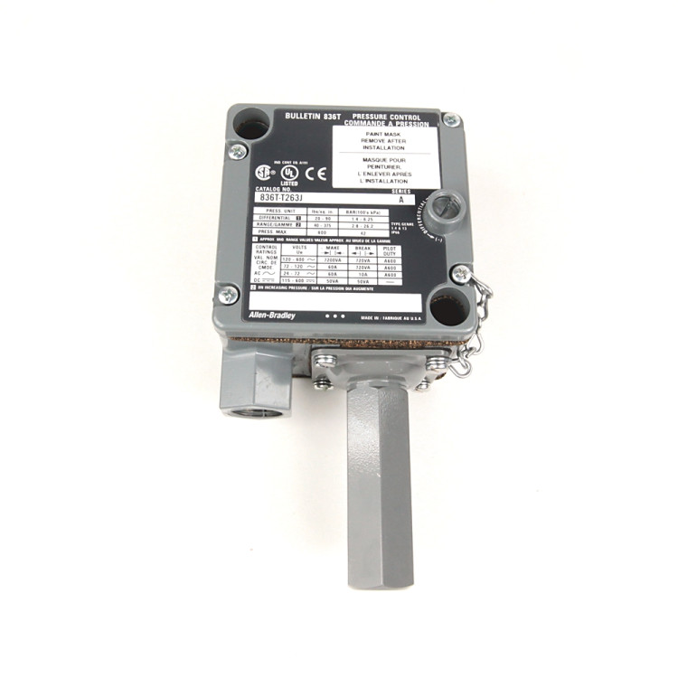 ALLEN BRADLEY 836T-T263J 836T PRESSURE CONTROLS - TRADITIONAL MACHINE TOOL, T - STYLE PRESSURE CONTROL. 40...375 PSI. ENCLOSURE TYPE 1, 4 AND 13 INDUSTRIAL USE.. S.P.D.T. , 2 - CIRCUIT CONTACT BLOCK. ALLEN BRADLEY 836T-T263J 836T PRESSURE CONTROLS - TRADITIONAL MACHINE TOOL, T - STYLE PRESSURE CONTROL. 40...375 PSI. ENCLOSURE TYPE 1, 4 AND 13 INDUSTRIAL USE.. S.P.D.T. , 2 - CIRCUIT CONTACT BLOCK.