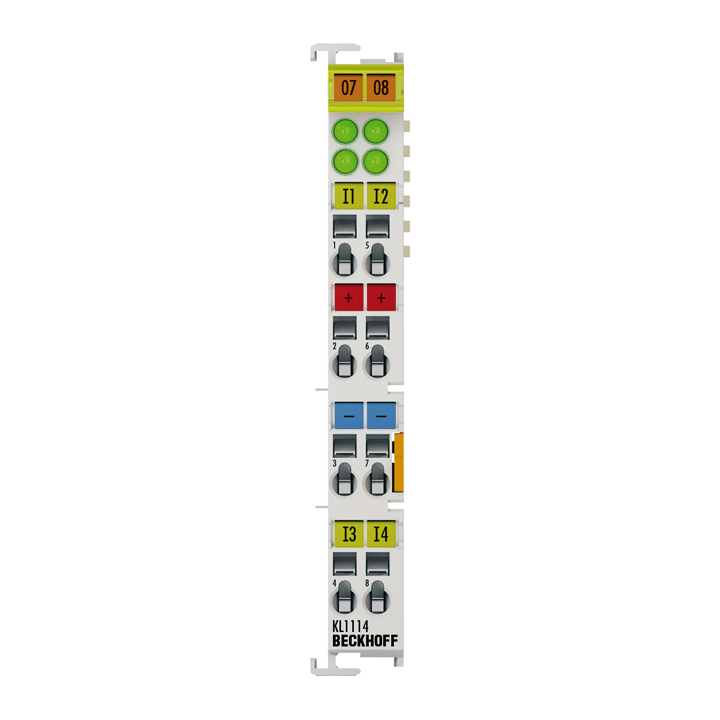 BECKHOFF KL1114 4-CHANNEL DIGITAL INPUT TERMINAL 24 V DC, FILTER 0.2 MS, 2 INPUTS 3-WIRE SYSTEM, 2 INPUTS 1-WIRE SYSTEM BECKHOFF KL1114 4-CHANNEL DIGITAL INPUT TERMINAL 24 V DC, FILTER 0.2 MS, 2 INPUTS 3-WIRE SYSTEM, 2 INPUTS 1-WIRE SYSTEM