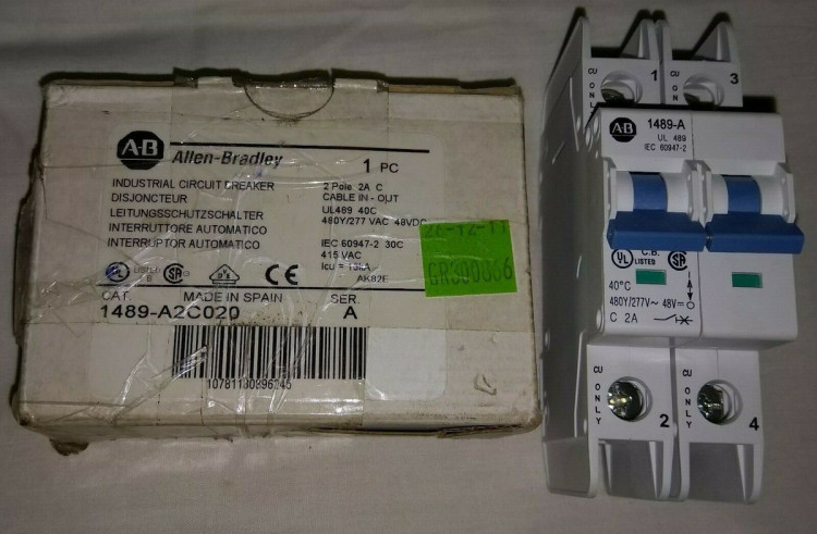 ALLEN BRADLEY 1489-A2C-020 INDUSTRIAL CIRCUIT BREAKER, 2-POLE, 480Y/277V, 2A, C TRIP CURVE (5.10 IP) ALLEN BRADLEY 1489-A2C-020 INDUSTRIAL CIRCUIT BREAKER, 2-POLE, 480Y/277V, 2A, C TRIP CURVE (5.10 IP)