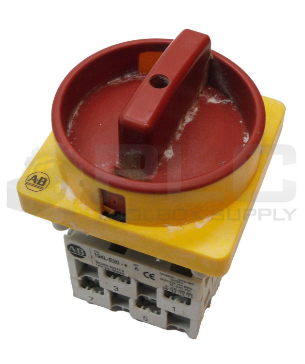 ALLEN BRADLEY 194L-E20-1754 CONTROL AND LOAD SWITCH, FRONT/DOOR MOUNTING-SCREW FIXING, 20A, ON-OFF SWITCH, 90 DEGREES, 0-1, 0H.9, 4 POLES