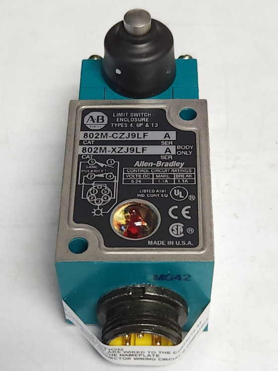 ALLEN BRADLEY 802M-CZJ9LF LIMIT SWITCH ROD TYPE SIDE PUSH 2CIRCUIT