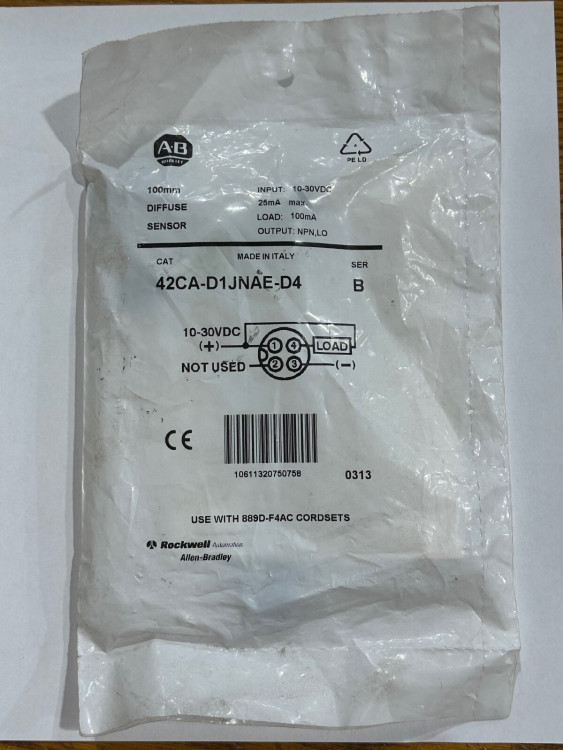 ALLEN BRADLEY 42CA-D1JNAE-D4 PHOTOELECTRIC 10-30VDC DIFFUSE 100MM 3MM RANGE ALLEN BRADLEY 42CA-D1JNAE-D4 PHOTOELECTRIC 10-30VDC DIFFUSE 100MM 3MM RANGE