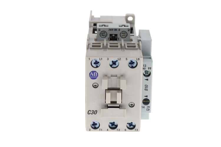 ALLEN BRADLEY 100-C30DJ10 CONTACTOR, SCREW TERMINALS, 15KW/400V, COIL 2 TERMINALS, COIL TERMINALS AT LINE SIDE, CONTROL VOLTAGE 24V DC WITH DIODE, 1 N.O. AUXILIARY CONTACT, SINGEL PACK