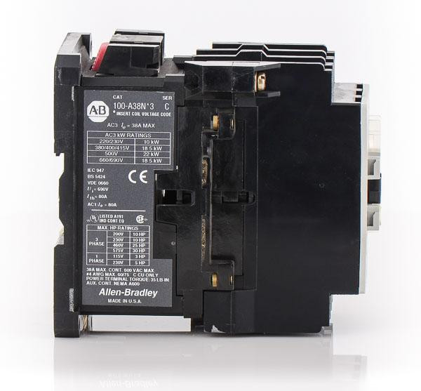 ALLEN BRADLEY 100-A38NL3 CONTACTOR 38AMP 3POLE COIL 220VAC/60HZ 1NO/AUX
