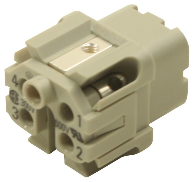 RECTANGULAR HAN INSERT FEMALE 4WAY SCREW; SERIES:HEAVY-DUTY HAN; GENDER:RECEPTACLE; NO. OF CONTACTS:4; NO. OF ROWS:2; CONTACT GENDER:SOCKET; CONNECTOR RECTANGULAR HAN INSERT FEMALE 4WAY SCREW; SERIES:HEAVY-DUTY HAN; GENDER:RECEPTACLE; NO. OF CONTACTS:4; NO. OF ROWS:2; CONTACT GENDER:SOCKET; CONNECTOR
