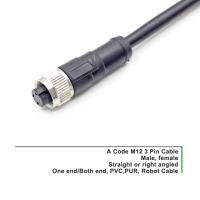 M12-M12 3PINS MALE-FEMALE 1M PUR MALE STRAIGHT-FEMALE STRAIGHT 1-3-4