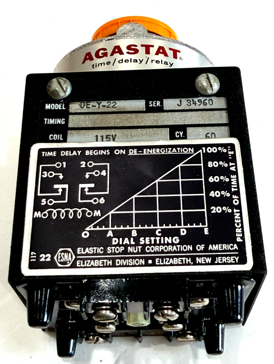 AGASTAT DE-Y-22-QT TIME DELAY RELAY 115V 60CY