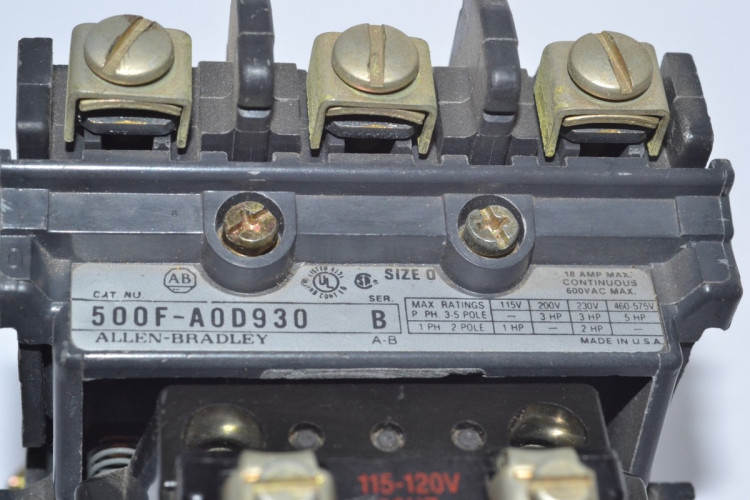 ALLEN BRADLEY 500F-AOD930 CONTACTOR OPEN 18AMP 3POLE 110V/50HZ 115/120V 60HZ