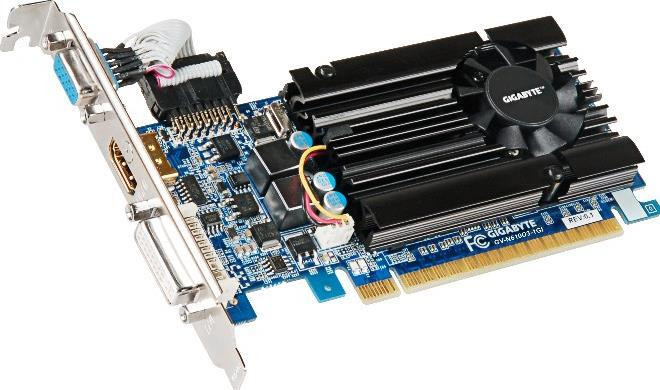 Видеокарта 1Gb Gigabyte GV-N610D3-1GI, NVIDIA GeForce, GT610, PCI-E, 1024МБ, GDDR3, DVI, HDMI, VGA, 64-бит, Retail
