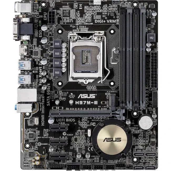 MB ASUS H97M-E LGA1150 <H97> 4xDDR3 4xSATA3 RAID (0,1,5,10) 1xM.2  Dsub+DVI+HDMI GbLAN SATA RAID PCI-E MicroATX BOX