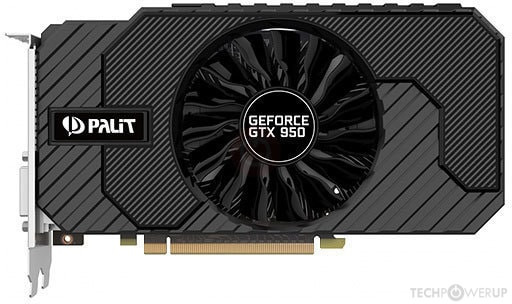 Видеокарта 2 Gb Palit GeForce GTX 950 StormX, GDDR5, 2x DVI, HDMI, DisplayPort, 128bit