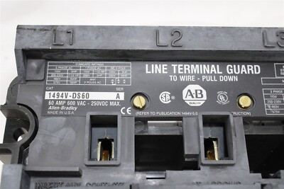ALLEN BRADLEY 1494V-DS60 1494V DISCONNECT SWITCH, RIGHT HANDED, 60A (NON-FUSIBLE SWITCH)