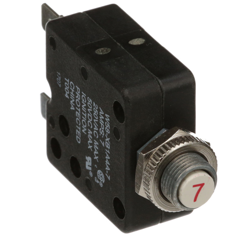 CIRCUIT BREAKER, THERMAL, 1P, 250V, 7A; VOLTAGE RATING VDC:50V; VOLTAGE RATING VAC:250V; CURRENT RATING:7A; NO. OF POLES:1; CIRCUIT BREAKER MOUNTING:P CIRCUIT BREAKER, THERMAL, 1P, 250V, 7A; VOLTAGE RATING VDC:50V; VOLTAGE RATING VAC:250V; CURRENT RATING:7A; NO. OF POLES:1; CIRCUIT BREAKER MOUNTING:P