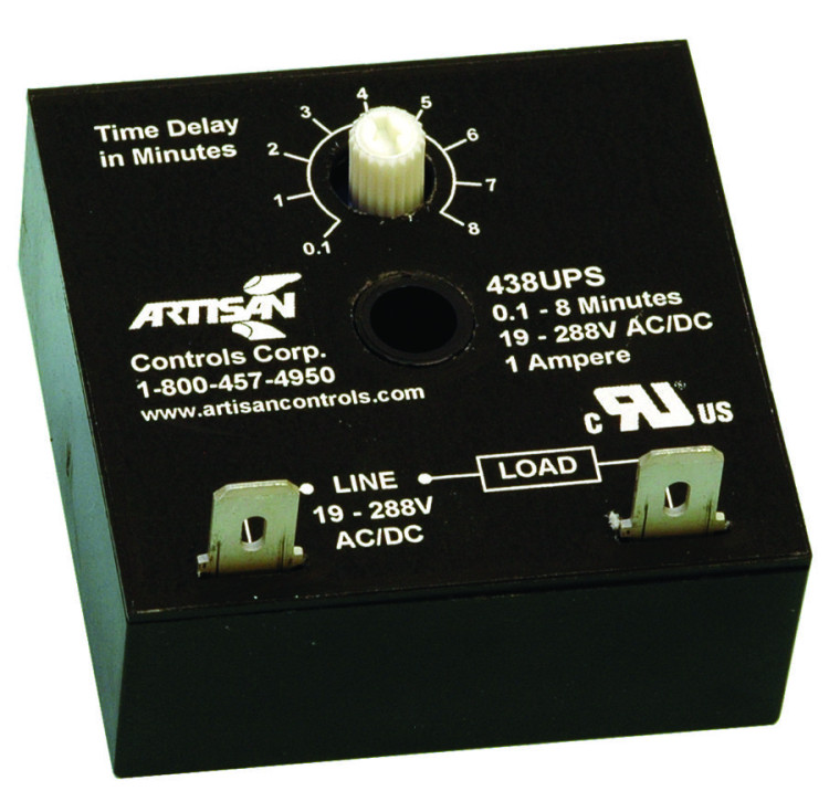 ARTISAN 438-UP SOLID STATE TIMER, 480SEC, 288VAC/DC; NOM INPUT VOLTAGE:288V; DELAY TIME RANGE:1S TO 480S; TIMING ADJUSTMENT:POTENTIOMETER; RELAY MOUNTING:PANEL; LEAD