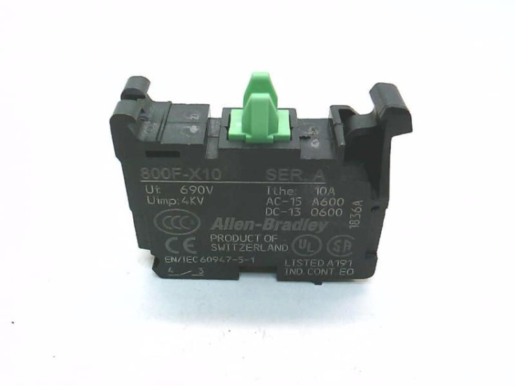 ALLEN BRADLEY 800F-NX-X10 CONTACT BLOCK 10AMP 690V 4KV 1N/O ALLEN BRADLEY 800F-NX-X10 CONTACT BLOCK 10AMP 690V 4KV 1N/O