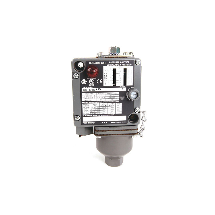 ALLEN BRADLEY 836T-T254E 836T PRESSURE CONTROLS - TRADITIONAL MACHINE TOOL, T - STYLE PRESSURE CONTROL. 20...300 PSI. ENCLOSURE TYPE 7 9 AND 4 13 COMBINED HAZARDOUS LOCATIONS. S.P.D.T. , 2 - CIRCUIT CONTACT BLOCK. ALLEN BRADLEY 836T-T254E 836T PRESSURE CONTROLS - TRADITIONAL MACHINE TOOL, T - STYLE PRESSURE CONTROL. 20...300 PSI. ENCLOSURE TYPE 7 9 AND 4 13 COMBINED HAZARDOUS LOCATIONS. S.P.D.T. , 2 - CIRCUIT CONTACT BLOCK.