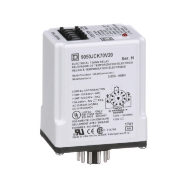 GROUPE SCHNEIDER 9050-JCK70V20 TIME DELAY RELAY 10AMP DPDT 120VAC .05-999MIN GROUPE SCHNEIDER 9050-JCK70V20 TIME DELAY RELAY 10AMP DPDT 120VAC .05-999MIN