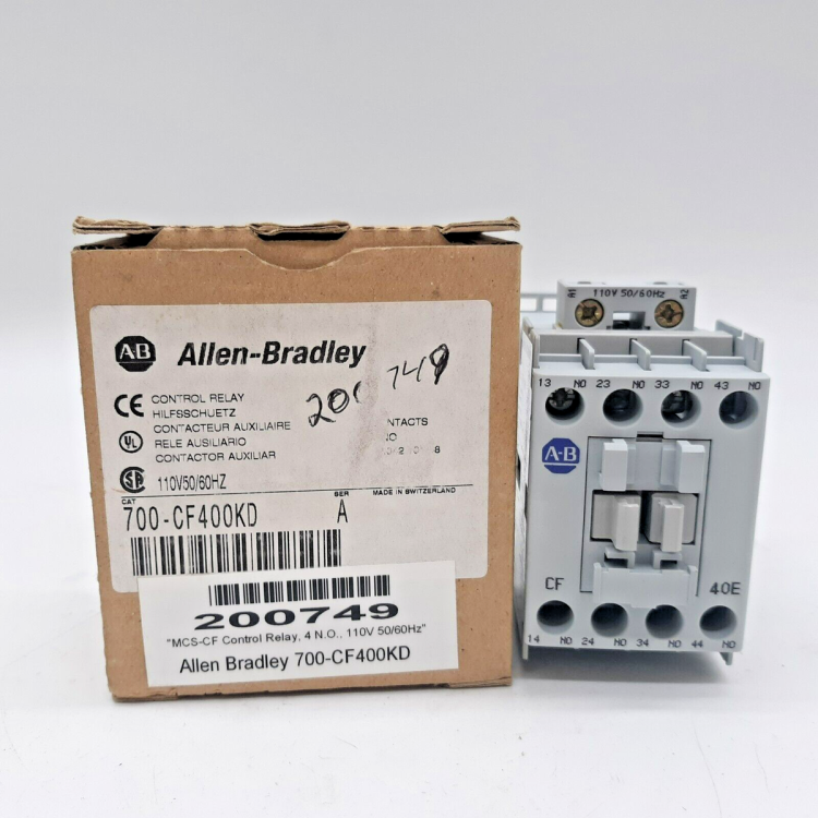 ALLEN BRADLEY 700-CF400KD CONTROL RELAY, 4 N.O., OPEN TYPE, CONTROL VOLTAGE 110V 50/60HZ, SINGLEPACK