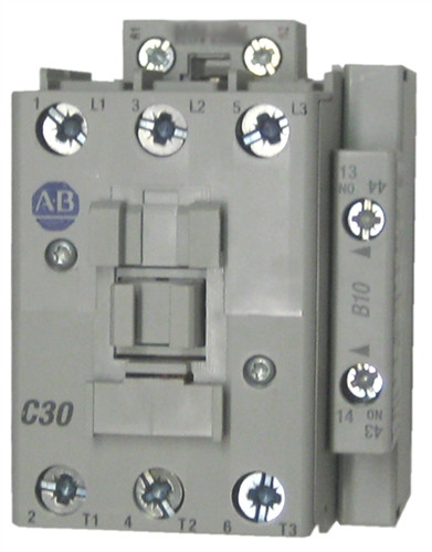 ALLEN BRADLEY 100-C30J10 CONTACTOR, SCREW TERMINALS, 15KW/400V, COIL 2 TERMINALS, COIL TERMINALS AT LINE SIDE, CONTROL VOLTAGE 24V 60HZ, 1 N.O. AUXILIARY CONTACT, SINGEL PACK
