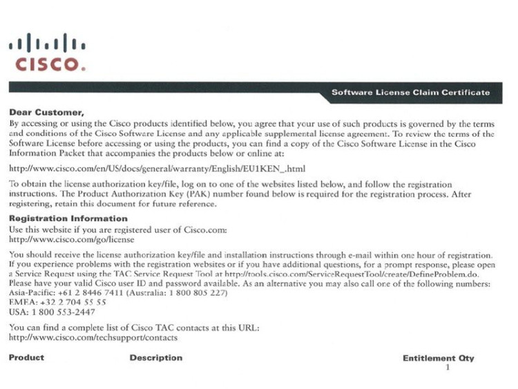 Gatekeeper Feature E-Delivery PAK for Cisco 2951