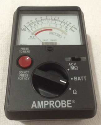 AMPROBE AMB-2 P/N 2730984, ANALOG MEGOHMMETER, INSULATION TESTER, 500V