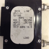 AIRPAX UPL1-1-72-103 CIRCUIT PROTECTOR, HYD-MAG, 1P, 250V 10A; INPUT VOLTAGE VAC:250V; NO. OF POLES:1; CURRENT RATING:10A; INTERRUPTING CAPACITY:5KA; DIELECTRIC STRENGTH:1