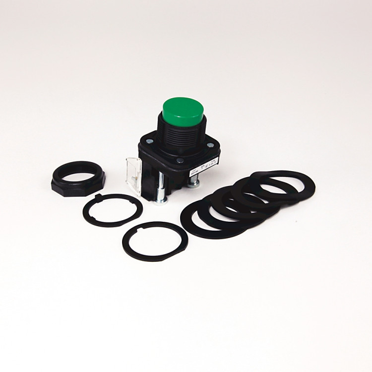 ALLEN BRADLEY 800H-BR1A 30.5MM TYPE 4/4X/13 MOM. CONTACT PB, NON-ILLUM., GREEN, EXTENDED HD, 1 NO-1 NC