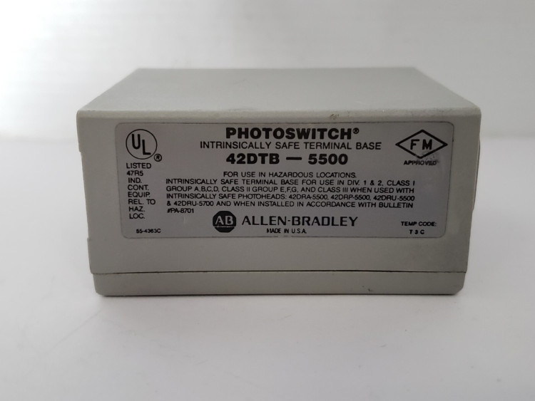 ALLEN BRADLEY 42DTB-5500 PHOTOELECTRIC SENSORS, BLUE LINE, POWER BASE, POWER BASE INTRINSICALLY SAFE, 13 - 29.5 VDC, TERMINAL