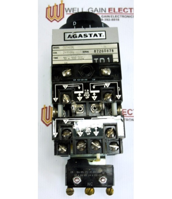 AGASTAT 7014EDL TIMER RELAY ON-DELAY 4PDT 24VAC W/AUXILIARY SWITCH