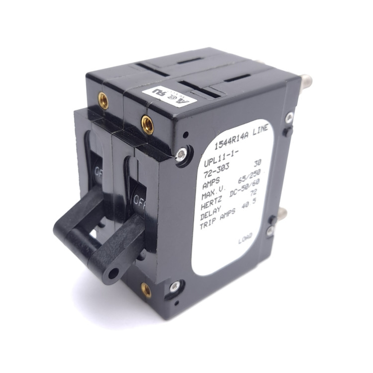AIRPAX UPL11-1-72-303 CIRCUIT PROTECTOR, HYD-MAG, 2P, 250V 30A; INPUT VOLTAGE VAC:250V; NO. OF POLES:2; CURRENT RATING:30A; INTERRUPTING CAPACITY:5KA; DIELECTRIC STRENGTH:1