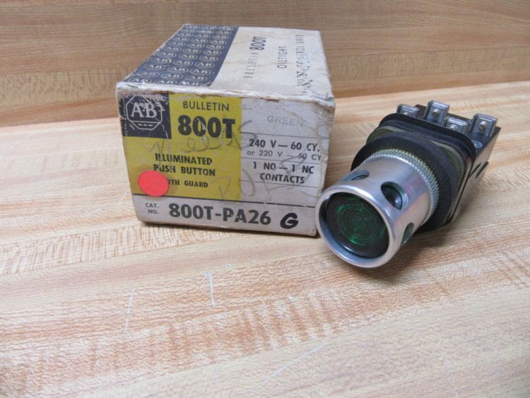 ALLEN BRADLEY 800T-PA26G PUSHBUTTON ILLUM MOM GREEN 240VAC 50/60HZ 1NO/1NC ALLEN BRADLEY 800T-PA26G PUSHBUTTON ILLUM MOM GREEN 240VAC 50/60HZ 1NO/1NC