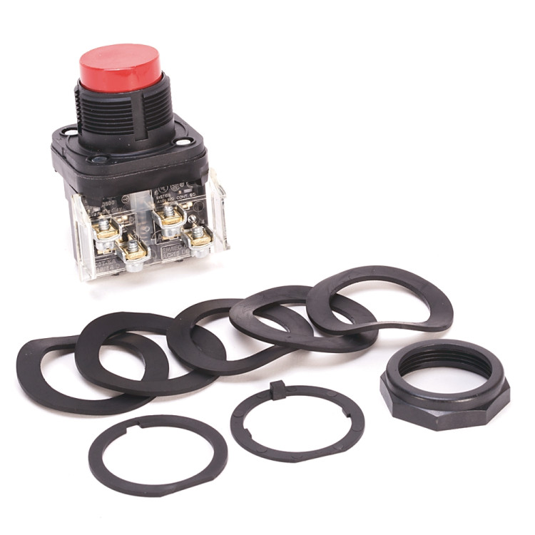 ALLEN BRADLEY 800H-BR6A 30.5MM TYPE 4/4X/13 MOM. CONTACT PB, NON-ILLUM., RED, EXTENDED HD, 1 NO-1 NC