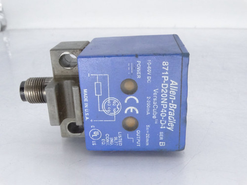 ALLEN BRADLEY 871P-D20NP40-D4 PROXIMITY SENSOR, 3-WIRE DC STANDARD BARREL, 40MM HEAD SIZE, CUBE OR RECTANGULAR, WITHOUT TOUGHCOAT/WELD-SLAG RESISTANT FINISH, 20MM SENSING DISTANCE, ALLEN BRADLEY 871P-D20NP40-D4 PROXIMITY SENSOR, 3-WIRE DC STANDARD BARREL, 40MM HEAD SIZE, CUBE OR RECTANGULAR, WITHOUT TOUGHCOAT/WELD-SLAG RESISTANT FINISH, 20MM SENSING DISTANCE,
