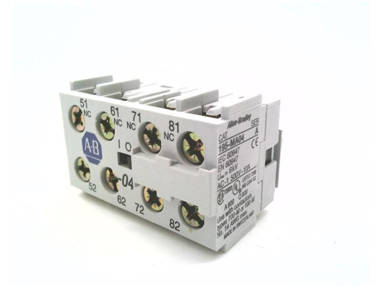 ALLEN BRADLEY 195-MA04 195-MA AUXILIARY CONTACT ADDER DECK, 0 N.O / 4 N.C., (0) ALLEN BRADLEY 195-MA04 195-MA AUXILIARY CONTACT ADDER DECK, 0 N.O / 4 N.C., (0)