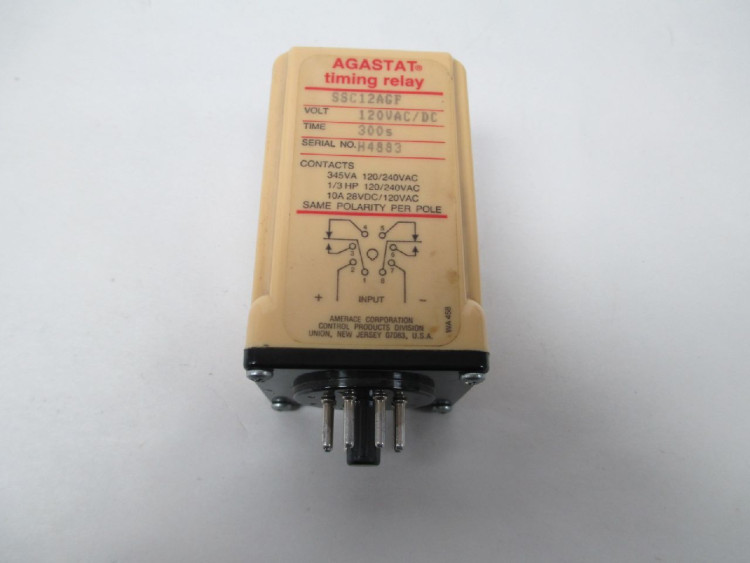 AGASTAT SSC12AGF TIME DELAY RELAY 120VAC/DC 300SEC AGASTAT SSC12AGF TIME DELAY RELAY 120VAC/DC 300SEC
