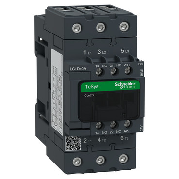 CONTACTOR, SCREW TERMINALS, 18.5KW/400V, COIL 2 TERMINALS, COIL TERMINALS AT LINE SIDE, CONTROL VOLTAGE 24V DC WITH DIODE, 4 N.O. MAIN POLES, SINGEL PACK