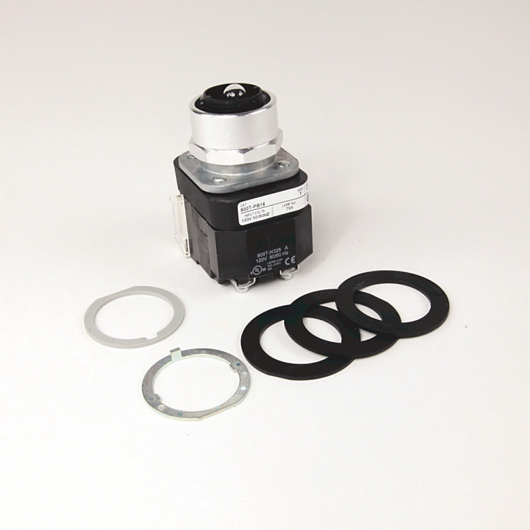 ALLEN BRADLEY 800T-PB26G 30.5MM TYPE 4/13 MOM. CONTACT PB-ILLUM., GREEN, EXT. HD W/O GUARD, INCAND./NO OPTIONS, 240V AC 50/60 HZ, 1 NO-1 NC