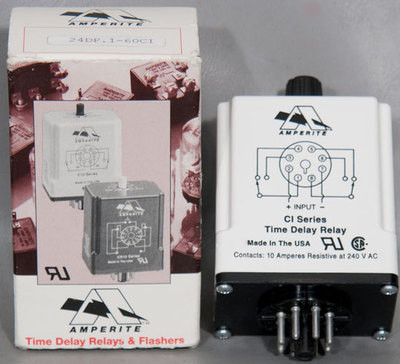 AMPERITE 24AP160C TIME DELAY RELAY, DPDT, 60SEC, 24VAC; CONTACT CONFIGURATION:DPDT; NOM INPUT VOLTAGE:24VAC; DELAY TIME RANGE:0.1S TO 60S; TIMING ADJUSTMENT:KNOB; RELAY AMPERITE 24AP160C TIME DELAY RELAY, DPDT, 60SEC, 24VAC; CONTACT CONFIGURATION:DPDT; NOM INPUT VOLTAGE:24VAC; DELAY TIME RANGE:0.1S TO 60S; TIMING ADJUSTMENT:KNOB; RELAY
